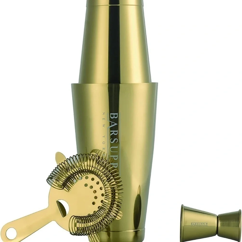 Brand New Professional Boston Cocktail Shaker Set 4-Piece Stainless Steel Gold